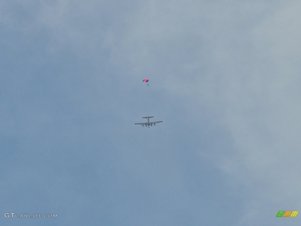 Team Leader of the Misty Blues Skydiving Team jumps from the bay of the B-17G Yankee Lady.