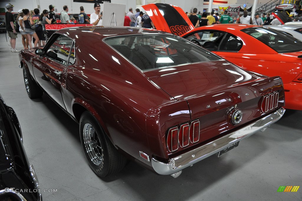 1969 Ford Mustang Boss 429 from the back, part of the Roush Collection of Automobiles.